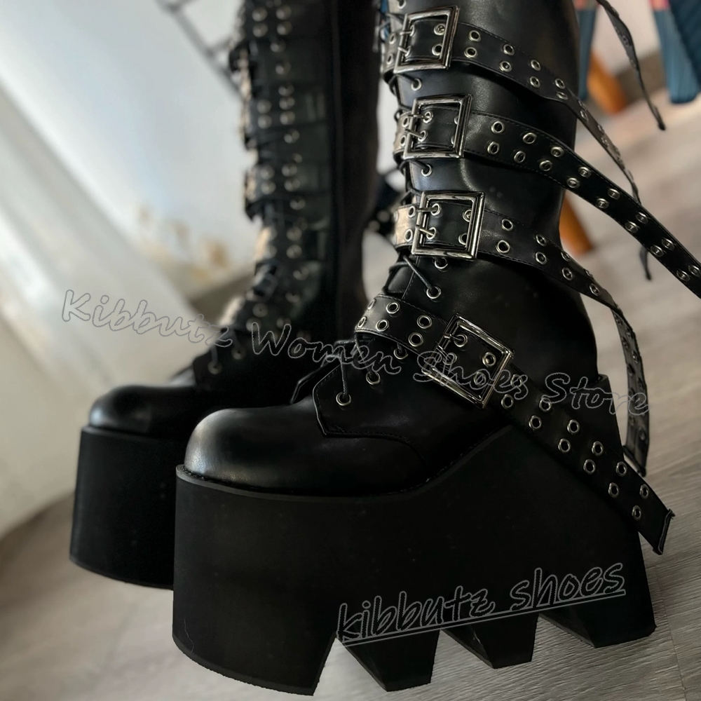 Women'S Fashion Leather Boots - Stivali alti al ginocchio con plateau