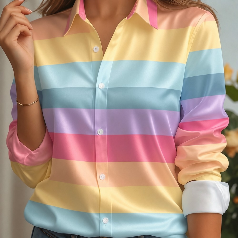 Women Fashion Outfits - Camicia da donna in raso con