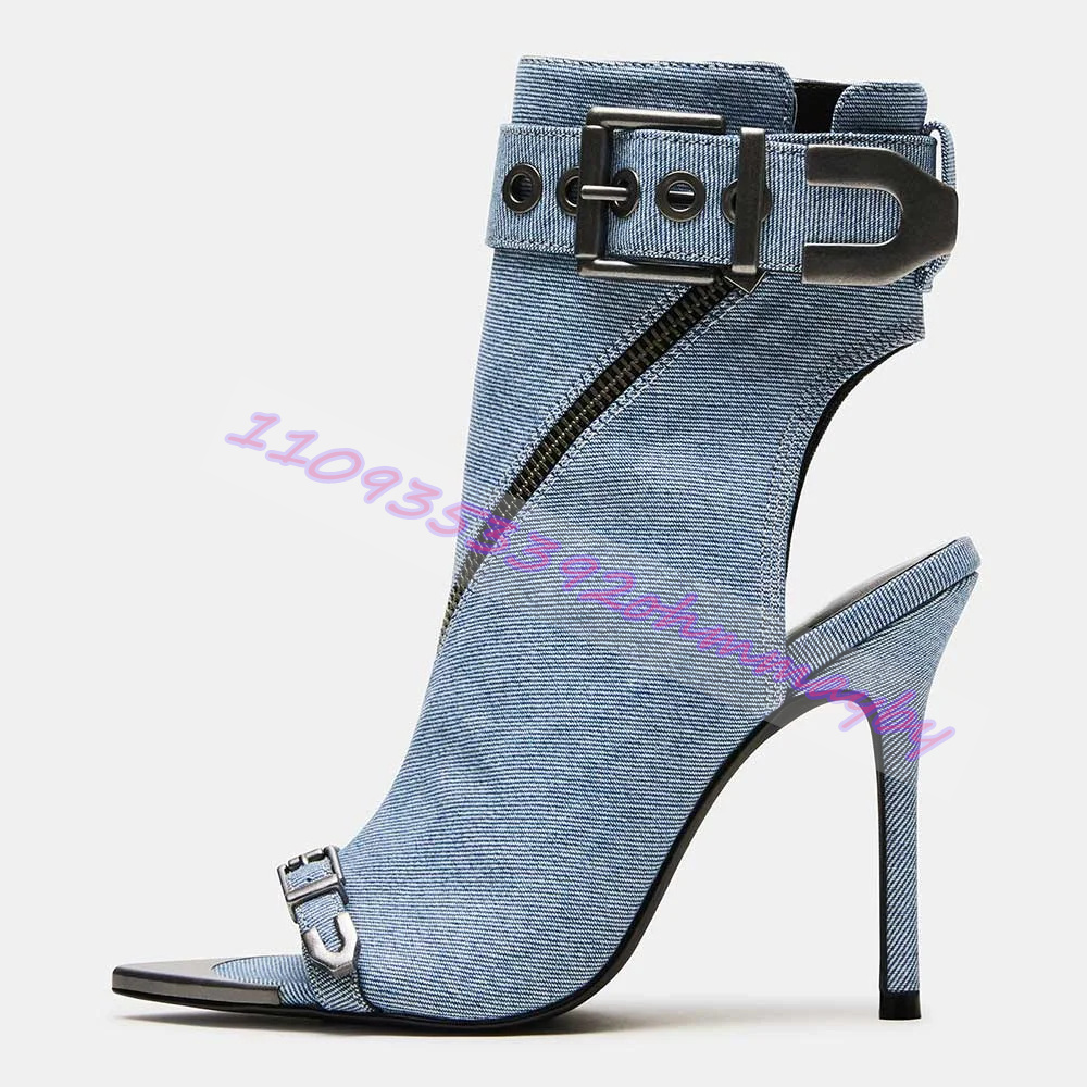 Women'S Fashion Leather Boots - Stivali Estivi in Denim Blu a