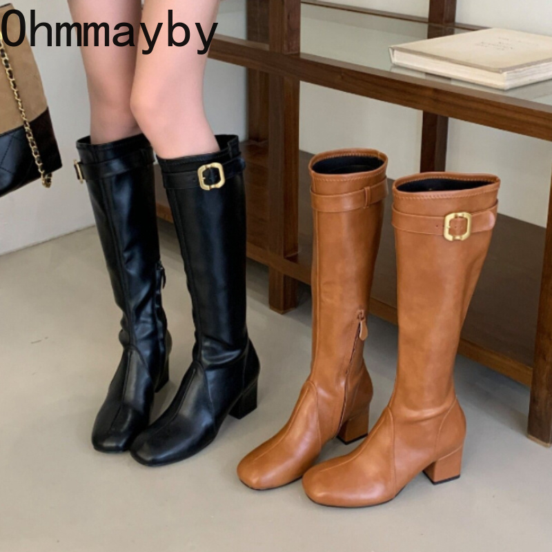 Women'S Fashion Leather Boots - Stivali Alti da Donna Retrò con