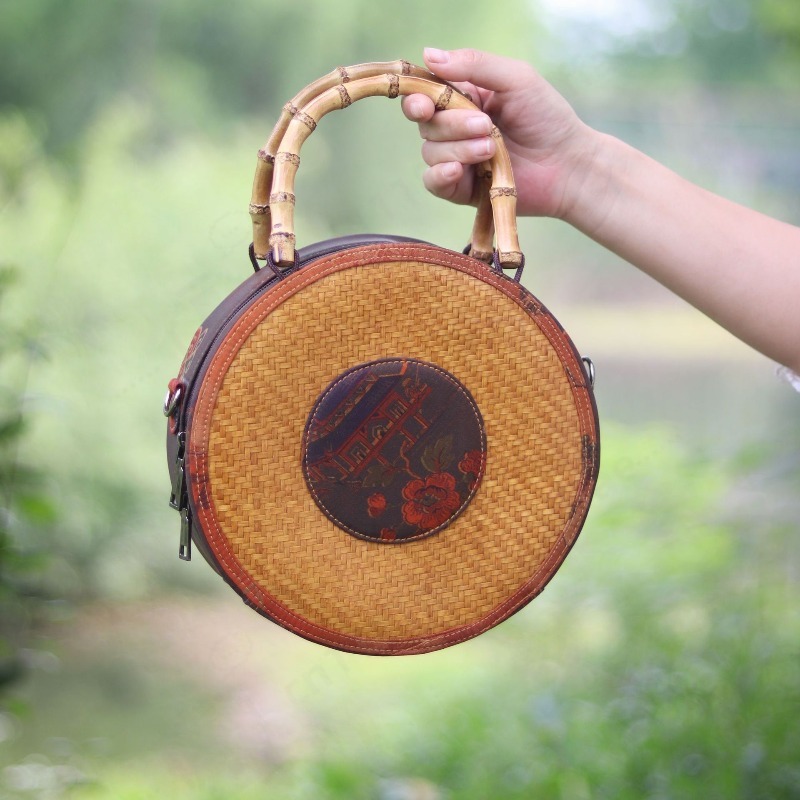 Crossbody Bag Women - Borsa a Tracolla Rotonda in Tessuto