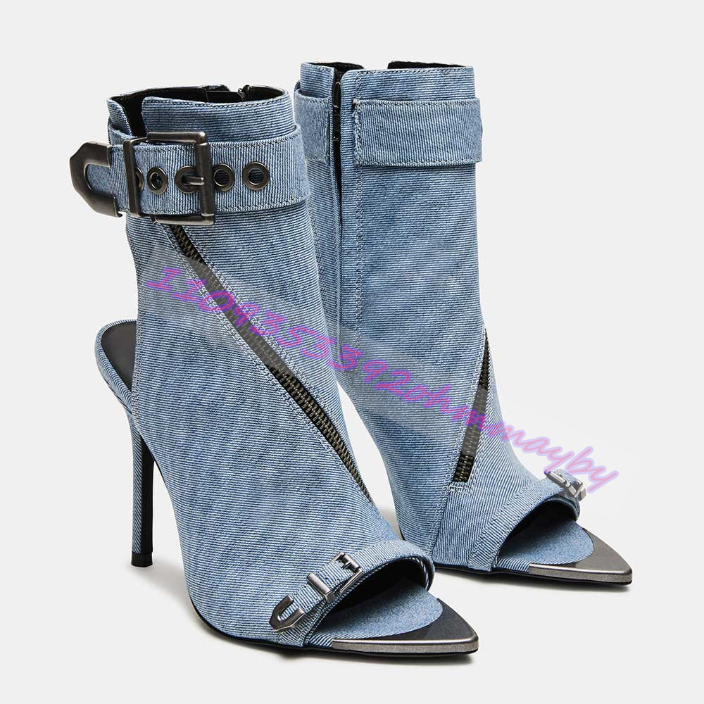 Stivali Estivi in Denim Blu a  - Women'S Fashion Leather Boots recensione e prezzo